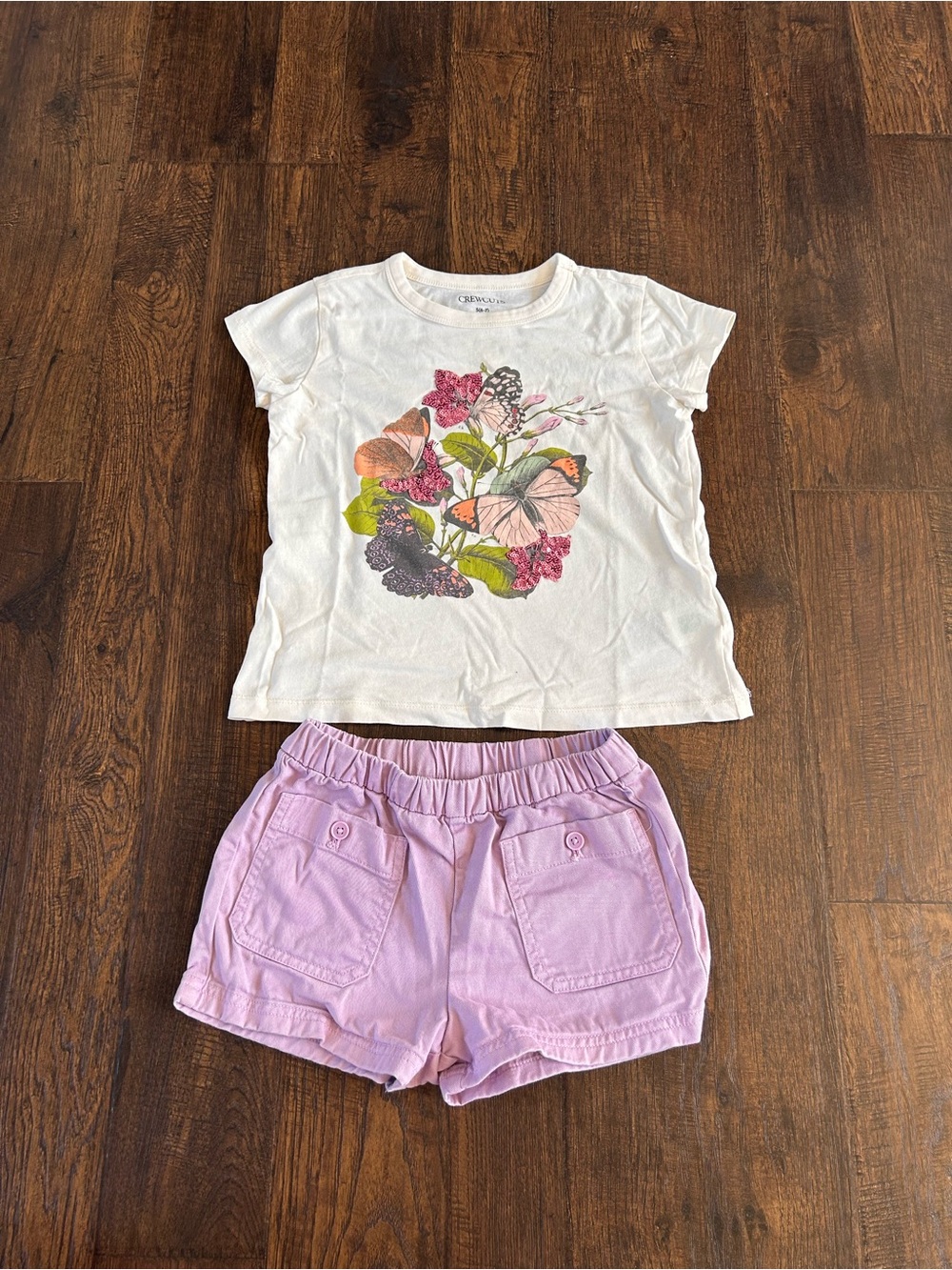 Crewcuts White Butterfly & Floral Tee with Lilac Shorts